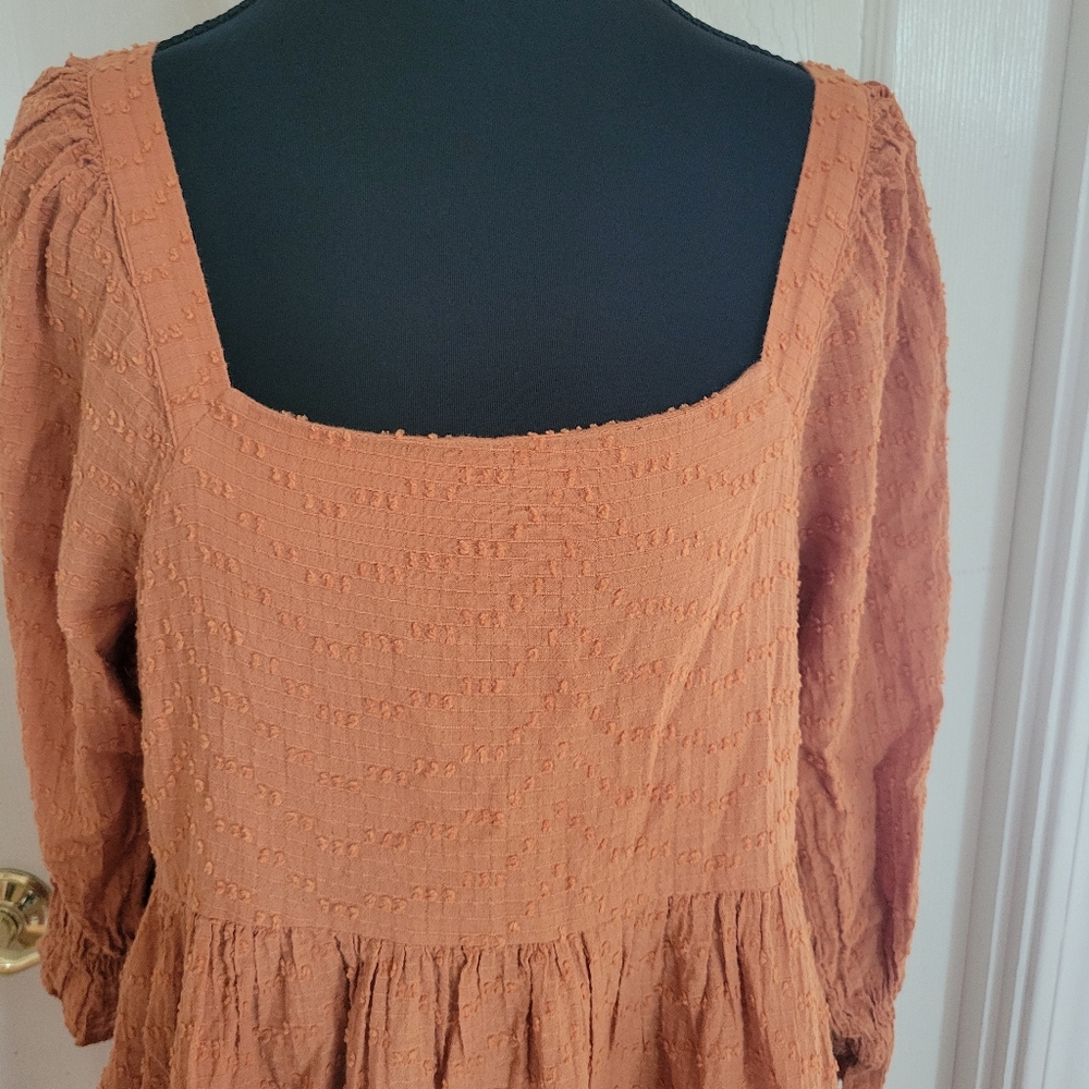 Madewell Orange Clip Dot Puff Sleeve Cottagecore Boho Western Mini Dress Vacay 4 - Picture 7 of 13
